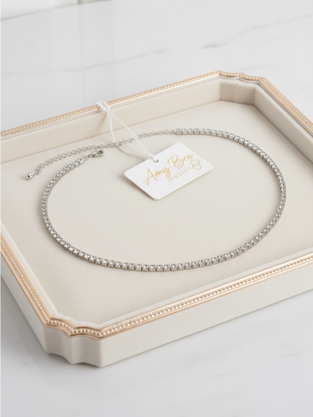 Silver Plated CZ Tennis Necklace. New.